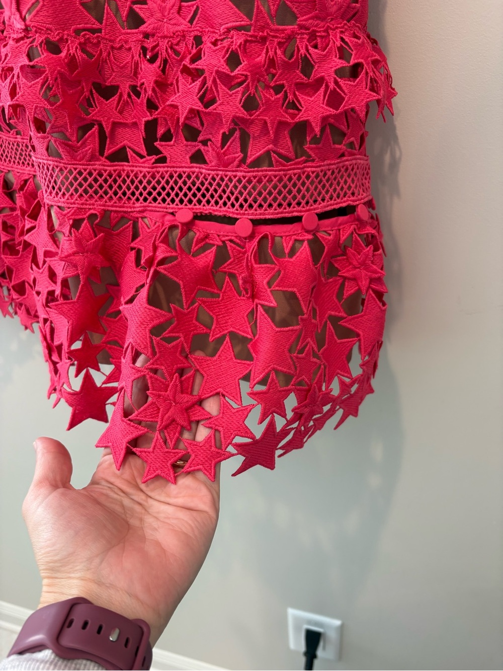 Self-Portrait Pink Yoke Frill Star Guipure Lace Mini Dress - Picture 5 of 8